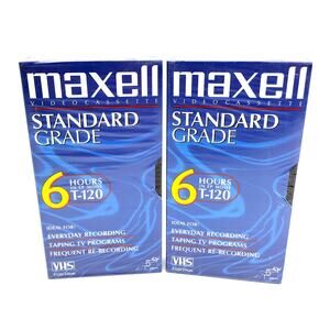 Lot of 2 Maxell Standard Grade T-120 6 Hours Blank VHS Videocassettes Tapes New